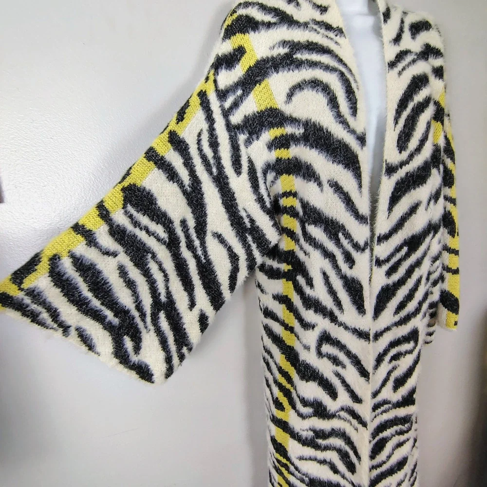 Do Everything In Love Zebra Print Fuzzy Longline Cardigan OS animal mob wife - Picture 3 of 14